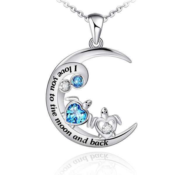 Health and Longevity Mom and Baby Sea Turtle Pendant Necklace for Women Sterling Silver Love Heart Jewelry Gifts