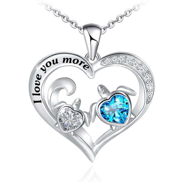 Health and Longevity Mom and Baby Sea Turtle Pendant Necklace for Women Sterling Silver Love Heart Jewelry Gifts