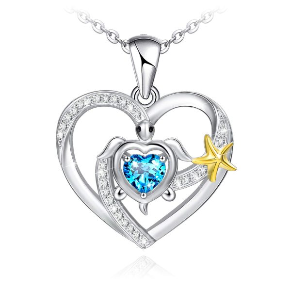 Double Love Heart Necklace for Women Sterling Silver Ocean Spray Sea Turtle Pendant Necklace Birthday Gifts