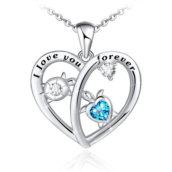 Health and Longevity Mom and Baby Sea Turtle Pendant Necklace for Women Sterling Silver Love Heart Jewelry Gifts