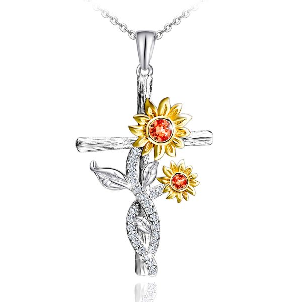 Sunflower Necklace for Women Sterling Silver Cross Necklace Jewelry Gifts