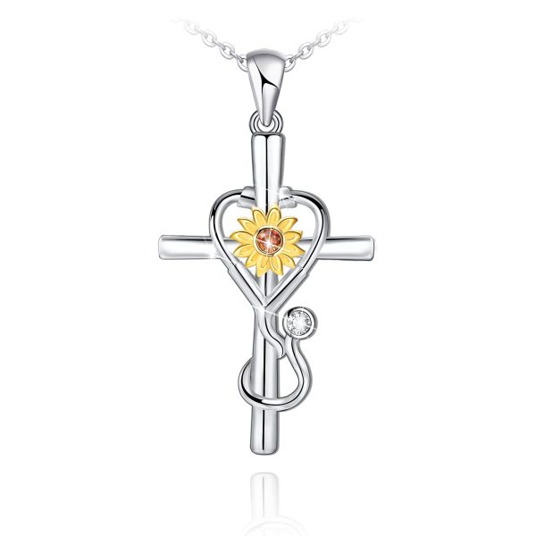 Sunflower Necklace for Women Sterling Silver Cross Necklace Jewelry Gifts