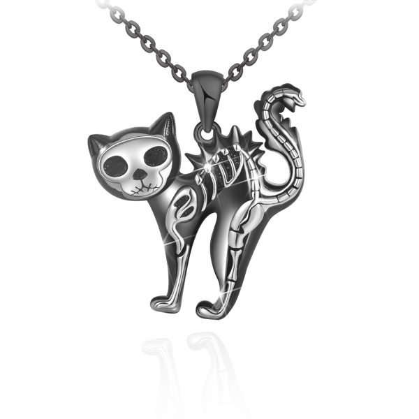 Gothic Necklace Sterling Silver Black Cross/Cat Necklace Cat Cross Gothic Jewelry Christmas Giftfriend