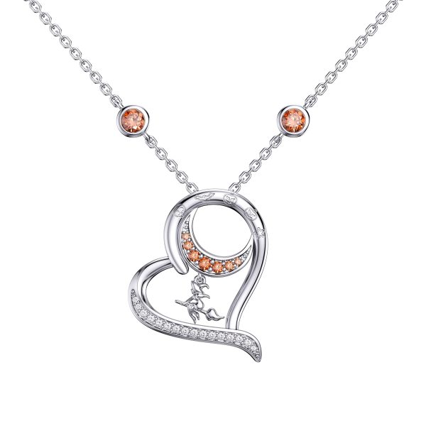 Witch Necklace Sterling Silver Heart Witch Pendant Necklace with Heart Moon Christmas Birthday Memorial Gift