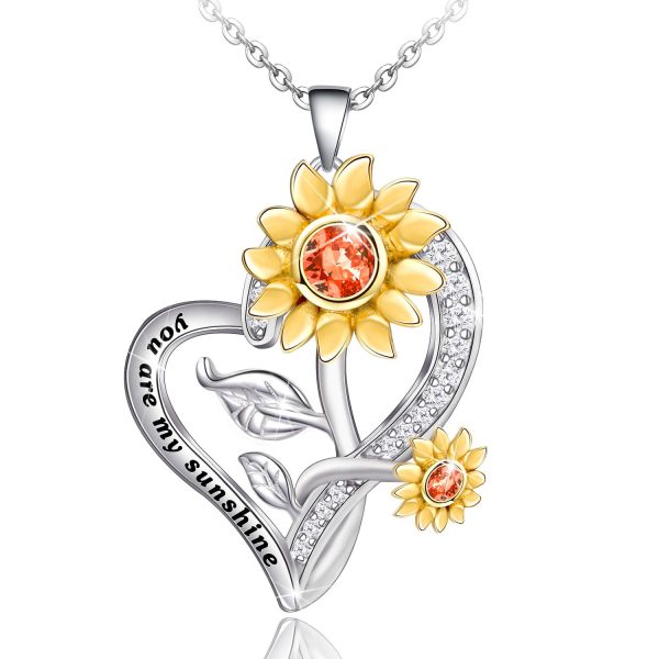 Sunflower Necklace for Women SSterling Silver Heart Necklace Jewelry,You are My Sunshine Pendant Necklaces Jewelry Gifts