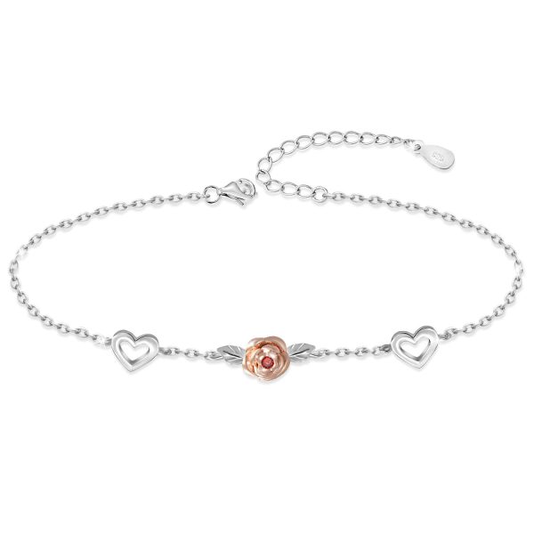 Sterling Silver Rose Flower Necklace, Rose Bracelet, Two-Tone Cross Pendant Necklaces
