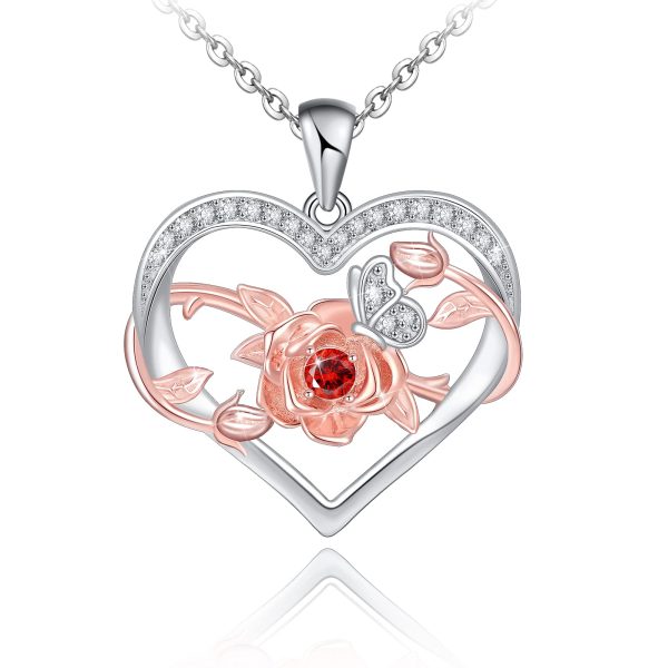 Sterling Silver Rose Flower Necklace, Rose Bracelet, Two-Tone Cross Pendant Necklaces