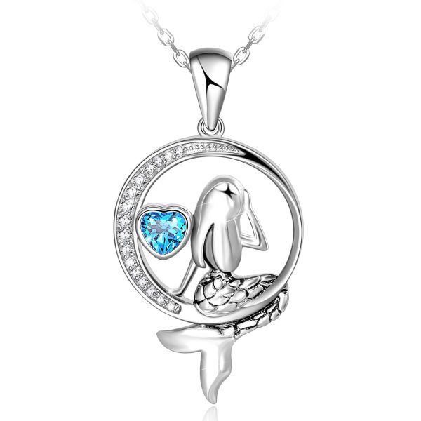 Mermaid Necklace for Teen Girls Classic Sea Mermaid Crescent Moon Necklace Pendant Chritmas Birthday Valentine's Gifts Jewelry