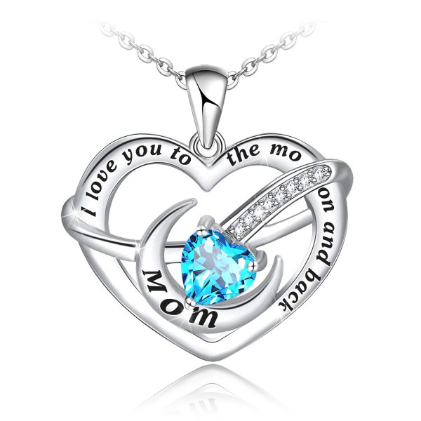 Mom I Love You to The Moon and Back Necklace Sterling Silver Heart Pendant Jewelry