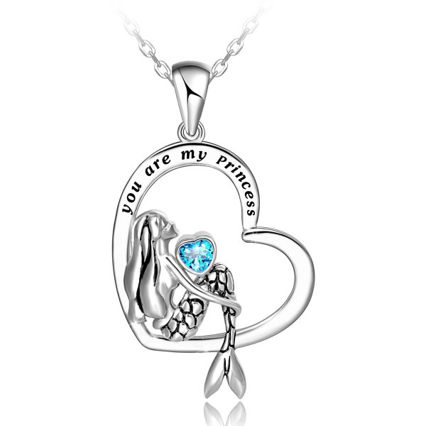 Sterling Silver Classic Sea Mermaid Crescent Moon Necklace Pendant Valentine's Gifts Jewelry