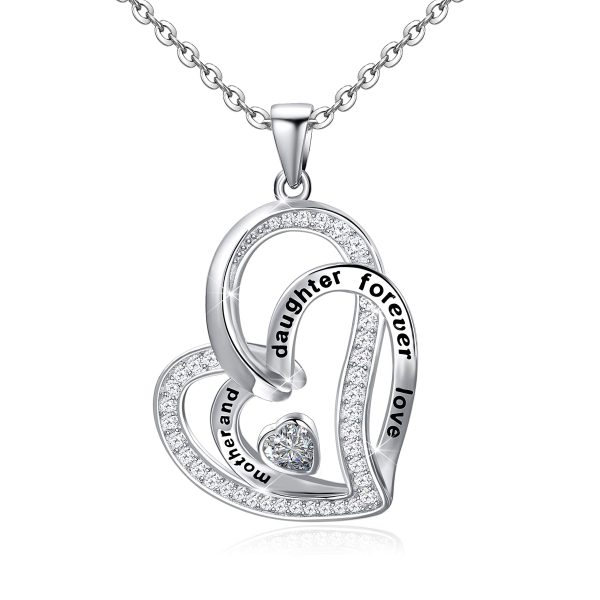 Mother Daughter Necklace SSterling Silver Heart Necklace for Daughter Mom Double Heart Necklace