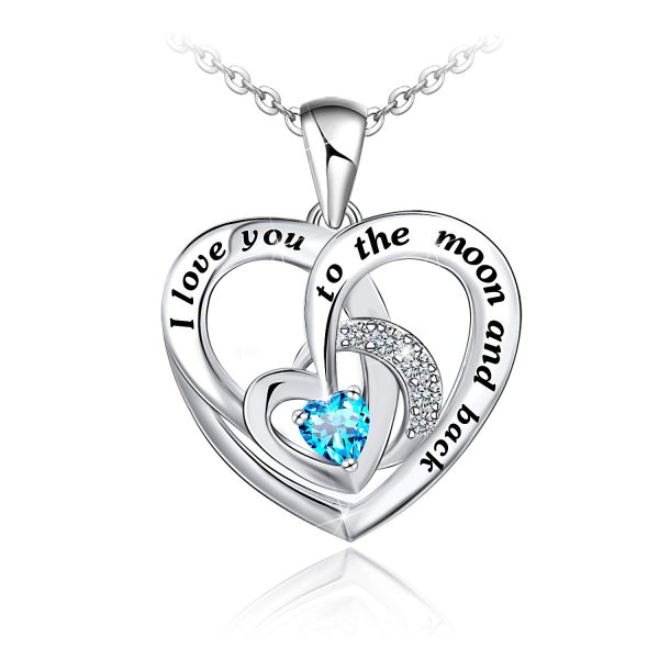 Moon Heart Necklace Sterling Silver I Love You to The Moon and Back Pendant