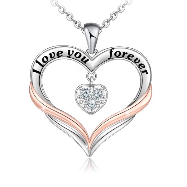 Sterling Silver Love Heart Necklace, I Love You Forever Pendant Necklace