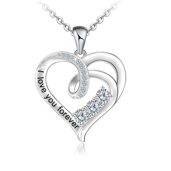 Sterling Silver Love Heart Necklace, I Love You Forever Pendant Necklace