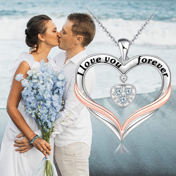 Sterling Silver Love Heart Necklace, I Love You Forever Pendant Necklace - Image 2