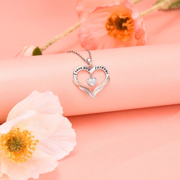 Sterling Silver Love Heart Necklace, I Love You Forever Pendant Necklace - Image 3