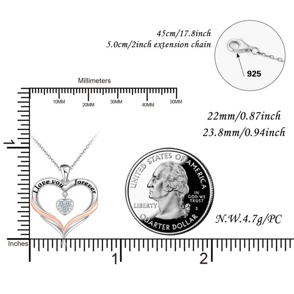 Sterling Silver Love Heart Necklace, I Love You Forever Pendant Necklace - Image 6