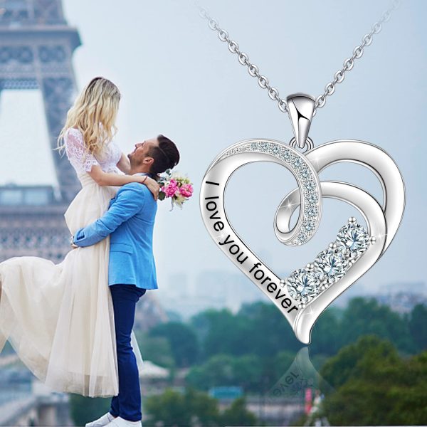Sterling Silver Love Heart Necklace, I Love You Forever Pendant Necklace - Image 2
