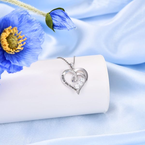 Sterling Silver Love Heart Necklace, I Love You Forever Pendant Necklace - Image 3