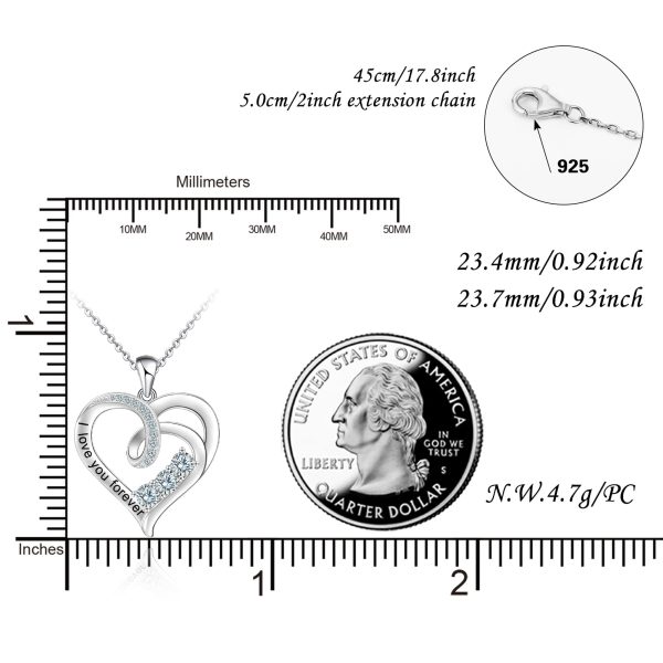 Sterling Silver Love Heart Necklace, I Love You Forever Pendant Necklace - Image 6
