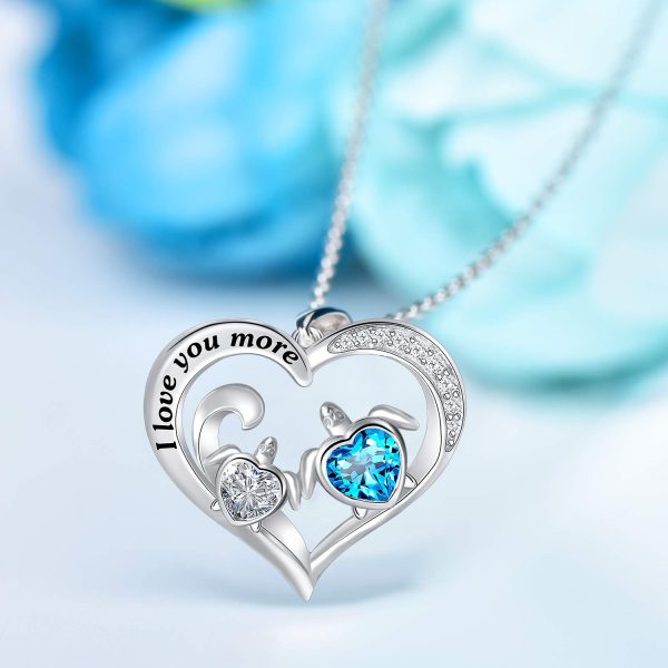 Health and Longevity Mom and Baby Sea Turtle Pendant Necklace for Women Sterling Silver Love Heart Jewelry Gifts - Image 3
