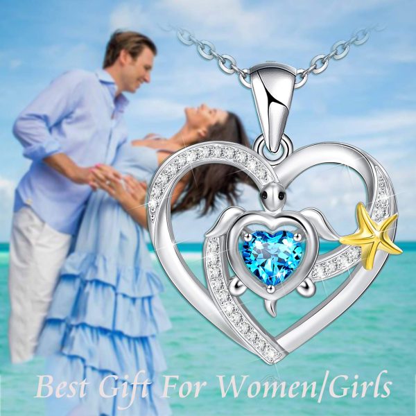 Double Love Heart Necklace for Women Sterling Silver Ocean Spray Sea Turtle Pendant Necklace Birthday Gifts - Image 2