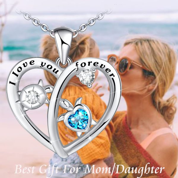 Health and Longevity Mom and Baby Sea Turtle Pendant Necklace for Women Sterling Silver Love Heart Jewelry Gifts - Image 2