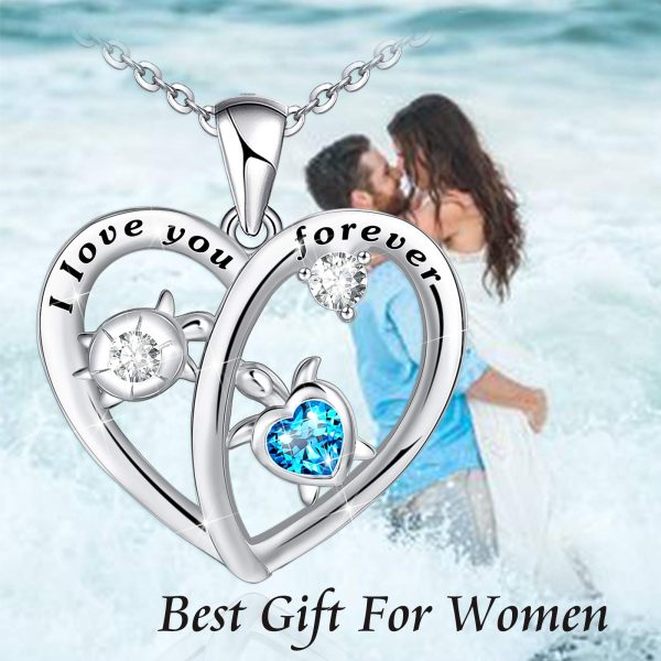 Health and Longevity Mom and Baby Sea Turtle Pendant Necklace for Women Sterling Silver Love Heart Jewelry Gifts - Image 3