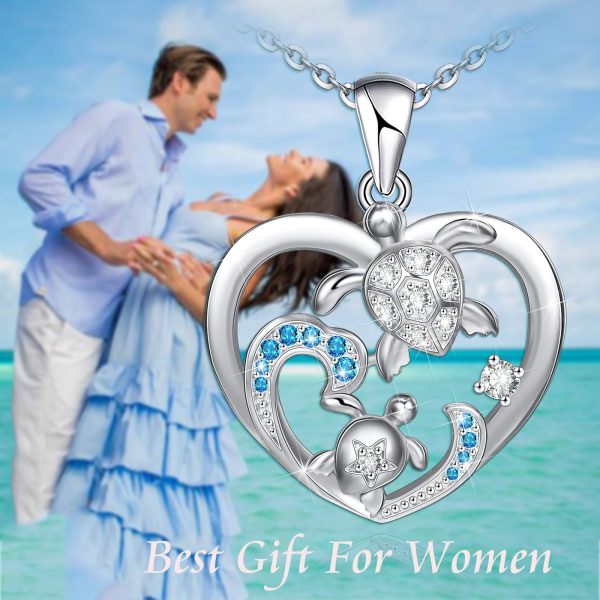 Health and Longevity Mom and Baby Sea Turtle Pendant Necklace for Women Sterling Silver Love Heart Jewelry Gifts - Image 2
