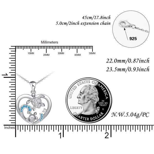Health and Longevity Mom and Baby Sea Turtle Pendant Necklace for Women Sterling Silver Love Heart Jewelry Gifts - Image 6