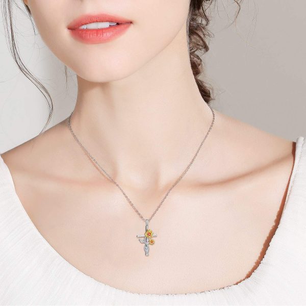 Sunflower Necklace for Women Sterling Silver Cross Necklace Jewelry Gifts - Image 2