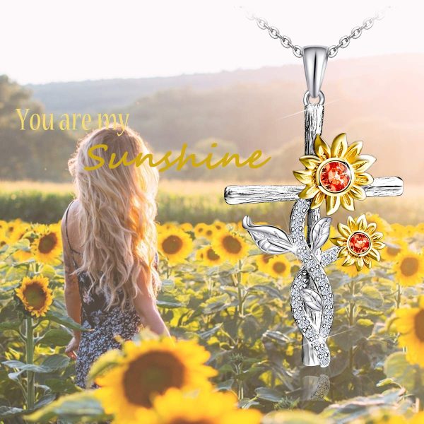 Sunflower Necklace for Women Sterling Silver Cross Necklace Jewelry Gifts - Image 3