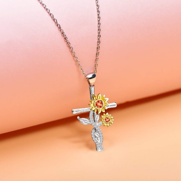 Sunflower Necklace for Women Sterling Silver Cross Necklace Jewelry Gifts - Image 4
