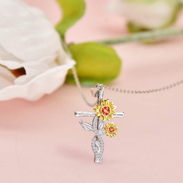 Sunflower Necklace for Women Sterling Silver Cross Necklace Jewelry Gifts - Image 5
