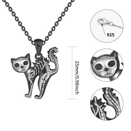 Gothic Necklace Sterling Silver Black Cross/Cat Necklace Cat Cross Gothic Jewelry Christmas Giftfriend - Image 2