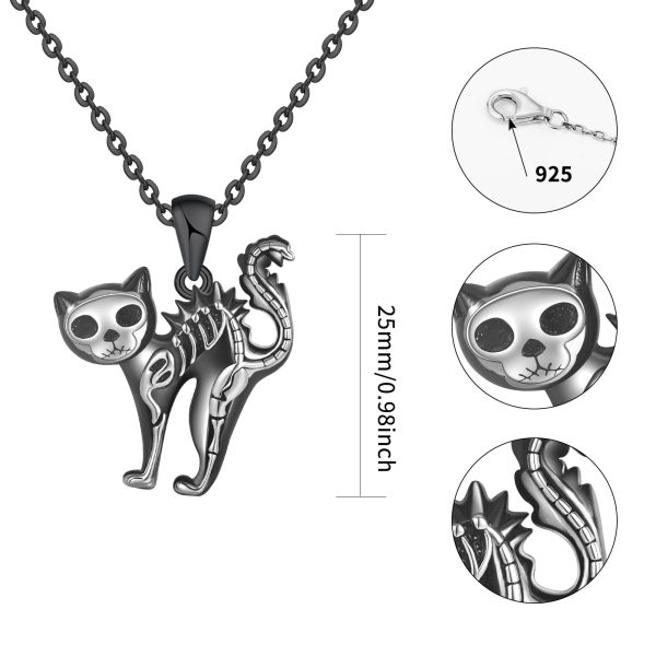 Gothic Necklace Sterling Silver Black Cross/Cat Necklace Cat Cross Gothic Jewelry Christmas Giftfriend - Image 2