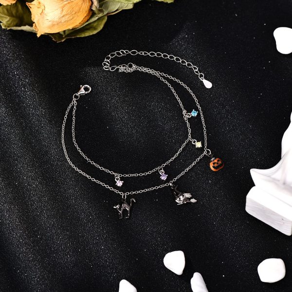 Halloween Bracelet For Western Sterling Silver Evil Eye Moon Witch Ghost Cat Pumpkin Bat Layered Bracelet Jewelry - Image 2