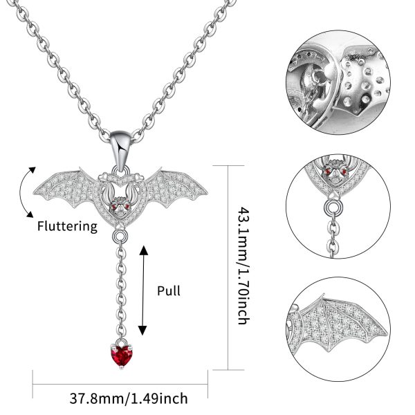 Bat Necklace Sterling Silver Bat Pendant Necklaces Halloween Wings Bat Jewelry Memorial Gift - Image 3