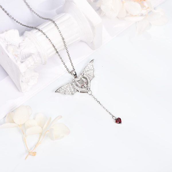Bat Necklace Sterling Silver Bat Pendant Necklaces Halloween Wings Bat Jewelry Memorial Gift - Image 4