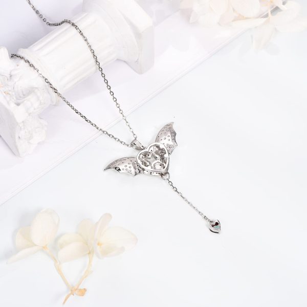 Bat Necklace Sterling Silver Bat Pendant Necklaces Halloween Wings Bat Jewelry Memorial Gift - Image 5