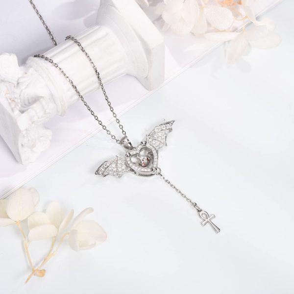 Bat Necklace Sterling Silver Bat Pendant Necklaces Halloween Wings Bat Jewelry Memorial Gift - Image 2
