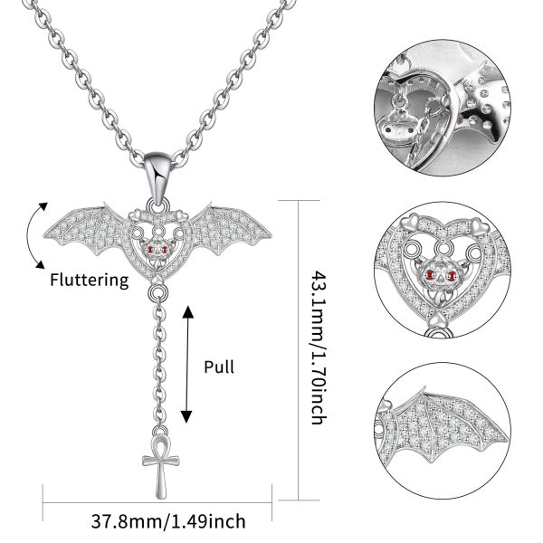 Bat Necklace Sterling Silver Bat Pendant Necklaces Halloween Wings Bat Jewelry Memorial Gift - Image 4