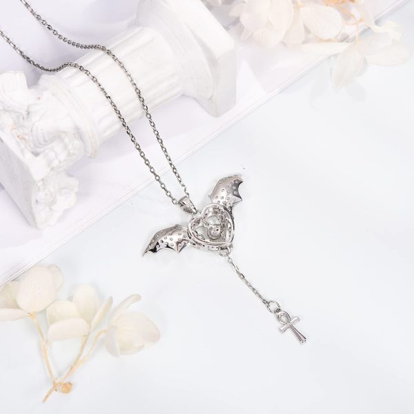 Bat Necklace Sterling Silver Bat Pendant Necklaces Halloween Wings Bat Jewelry Memorial Gift - Image 5