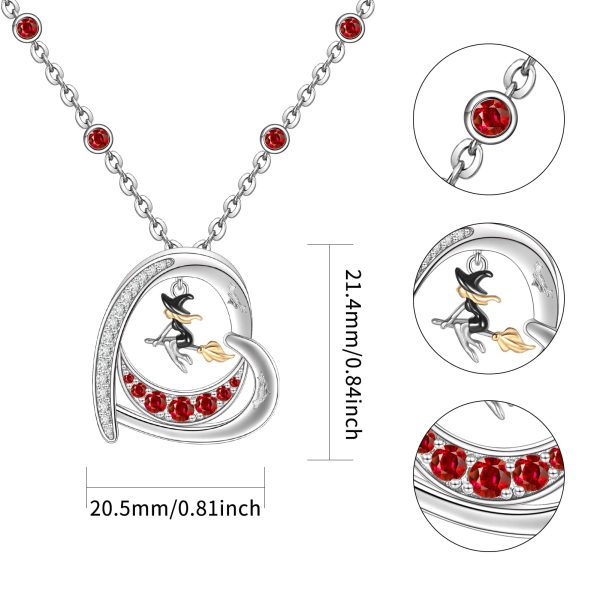 Witch Necklace Sterling Silver Heart Witch Pendant Necklace  with Heart Moon Christmas Birthday Memorial Gift - Image 6