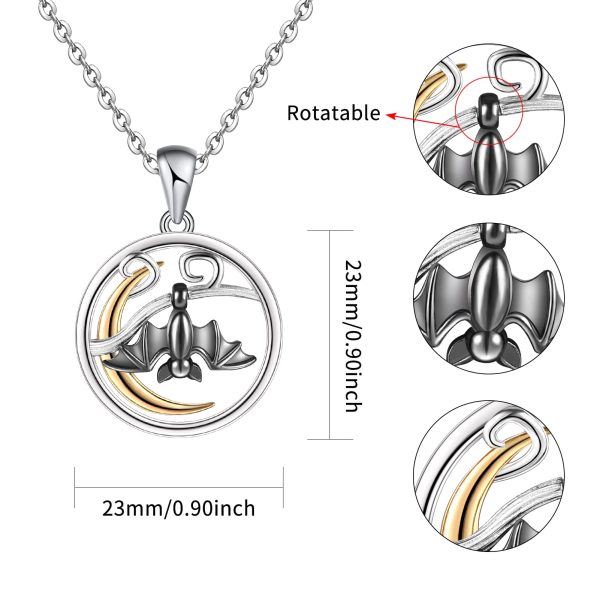 Bat Necklace Sterling Silver Black Bat Pendant Necklace Bat Moon Jewelry Christmas Memorial Gift - Image 3