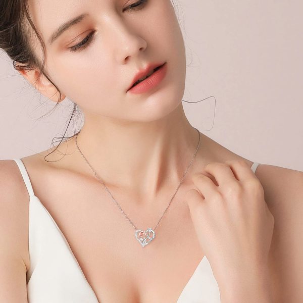 Rose Heart Necklace for Women Sterling Sliver Two-Tone Rose Flower Jewelry - Image 3