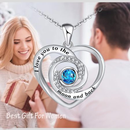 Heart Necklace Sterling Silver I Love You to The Moon and Back Necklace Jewelry - Image 2