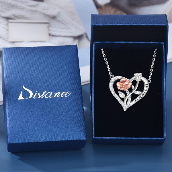 Rose Heart Necklace for Women Sterling Sliver Two-Tone Rose Flower Jewelry - Image 6