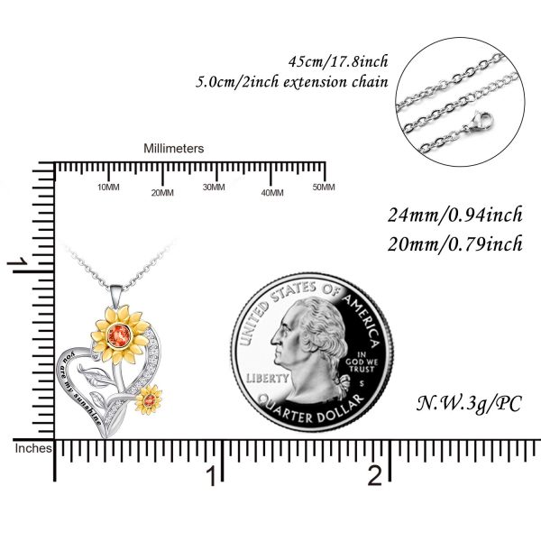 Sunflower Necklace for Women SSterling Silver Heart Necklace Jewelry,You are My Sunshine Pendant Necklaces Jewelry Gifts - Image 2