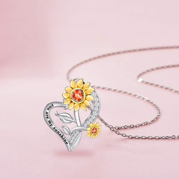 Sunflower Necklace for Women SSterling Silver Heart Necklace Jewelry,You are My Sunshine Pendant Necklaces Jewelry Gifts - Image 3